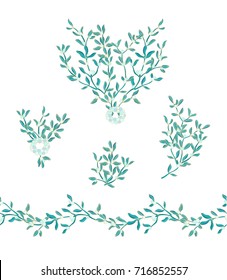 Set of vector decorative elements, bouquets  with  mistle, mistletoe album plant on white background
