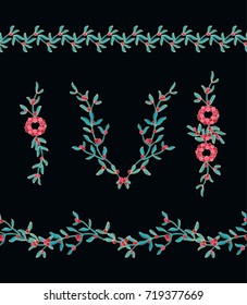Set of vector decorative elements with cranberry 