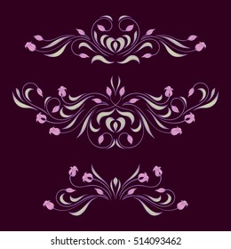 Set of vector decorative elements, floral vignettes