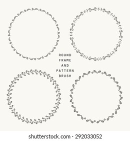Set of vector decorative elements. Hand drawn watercolor round frames and pattern brush for illustrator set. Cute ornamental design.
