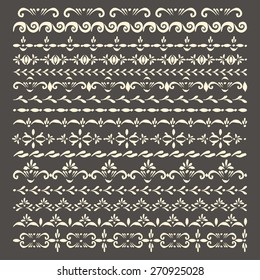 Set of vector decorative elements. Illustrator pattern brushes. Stripe seamless ornamental borders.