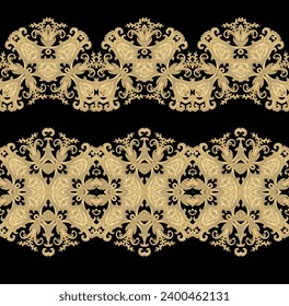 Set of vector decorative elements - ornamental borders  on black background