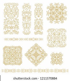 Set of vector decorative elements - rosette, border ornament on white background