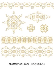 Set of vector decorative elements - rosette, border ornament on white background