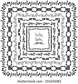 Set of vector decorative elements. Square frames with hand drawn ornament isolated on white background. 