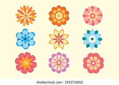 Set Of Vector Decorative Flower Icons In Flat Style. Spring Flowers Silhouette Collection. Floral Clipart Illustration