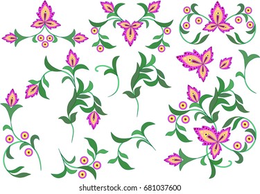 set of vector decorative flowers to decorate greeting cards, textiles