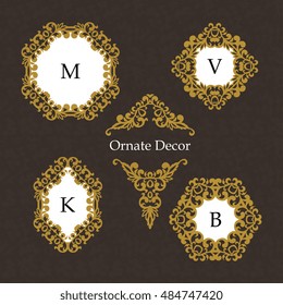 Set vector decorative frame. Ornate element for design. Ornament floral decor for business card, wedding invitations,  monogram. Place for company name. 