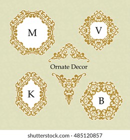 Set vector decorative frame. Ornate element for design. Ornament floral decor for business card, wedding invitations,  monogram. Place for company name. Place for company name.