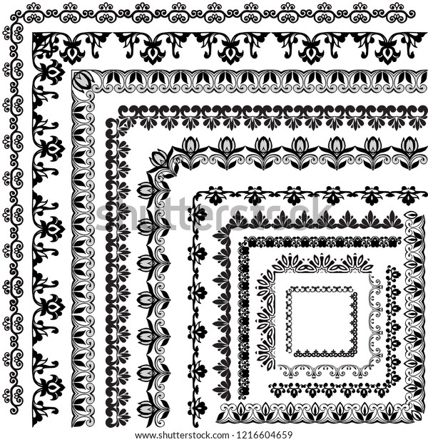 Set of vector\
decorative frames and borders. Baroque floral elements for frames\
design and page\
decorations.