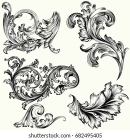 Set of vector decorative ornaments in vintage style