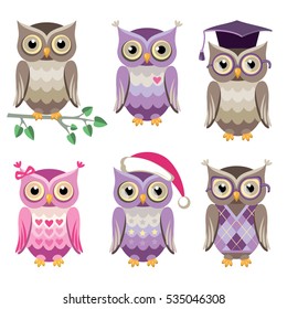 Set of vector decorative owls