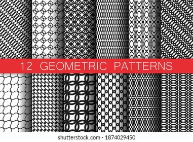 Set of vector decorative patterns. Collection black and white abstract geometrical backgrounds for design, fabric, textile, wrapping etc.