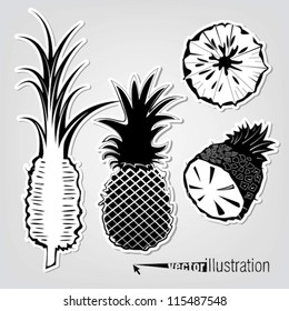 Set of vector decorative pineapples