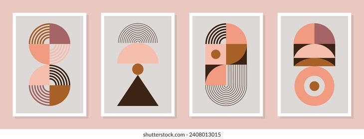 Set of vector decorative posters inspired by Mid-century Modern and Boho aesthetics