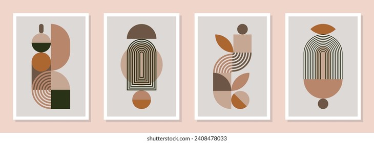 Set of vector decorative posters inspired by Mid-century Modern and Boho aesthetics