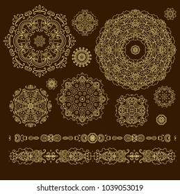 Set of vector decorative rosettes and bordrs