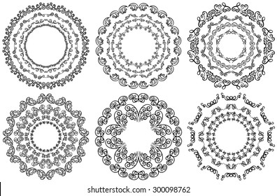 Set of vector decorative round ornamental frame for text. Design element.