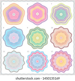Set of vector decorative sockets for registration of diploma or certificate of gift cards and other documents. Template. Vector illustration.