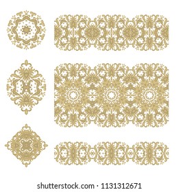 Set of vector decorative vignettes, rosettes, border ornamenta on white background