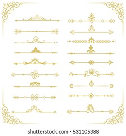 Set of vector decorative vintage gold thin dividers. Vintage elements for your design.