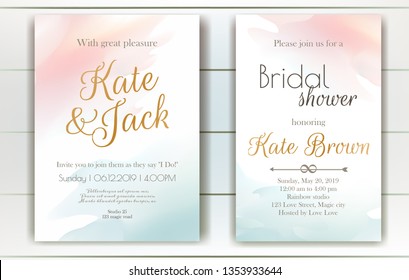 Set of vector delicate invitations with abstract background for wedding, marriage, bridal shower, birthday, Valentine's day. Invitation template