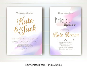 Set of vector delicate invitations with abstract background for wedding, marriage, bridal shower, birthday, Valentine's day. Invitation template