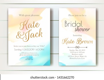 Set of vector delicate invitations with abstract background for wedding, marriage, bridal shower, birthday, Valentine's day. Invitation template