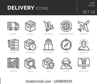 Set of vector delivery icons. Icons are in flat / line design with elements for mobile concepts and web apps. Collection of modern infographic logos and pictograms.