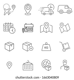 
Conjunto de iconos mundiales del servicio de entrega vectorial.