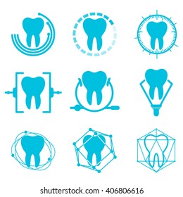 Set of vector dental logos templates. Abstract stomatology vector signs. Collection of healthy teeth logo and icons