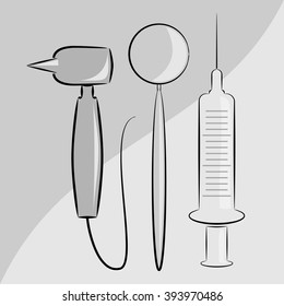 Set of vector dental tools. Cartoon style. Teeth treatment and care. Dental collection for your design. Illustrations for children dentistry and kids about toothache, care and treatment.