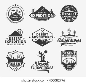 Set of vector desert adventures logo.