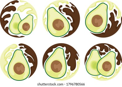 Set of Vector Design of an Avocado Logo in Brown and Green