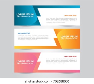 Set of  vector design banner template.Modern Colorful business banner template. Blue, Orange and Pink Banner design. Horizontal advertising banner.