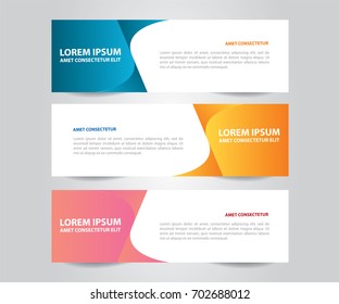 Set of  vector design banner template.Modern Colorful business banner template. Blue, Orange and Pink Banner design. Horizontal advertising banner.