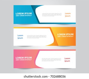 Set of  vector design banner template.Modern Colorful business banner template. Blue, Orange and Pink Banner design. Horizontal advertising banner.