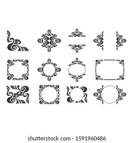 Set of Vector Design of a Black Flower Ornament Frame with a Nature Theme
