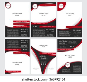 Set Of Vector Design Of The Black Flyers, Cover, Brochure, Poster, Report With Places For Pictures And Red Elements.. Vector Templates For Your Business In A4 Size.