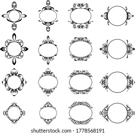 Set of Vector Design of a Black Wood Ornament Frame Circle a Nature Theme
