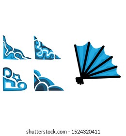 Set of Vector Design of Blue Sea Waves Ornaments