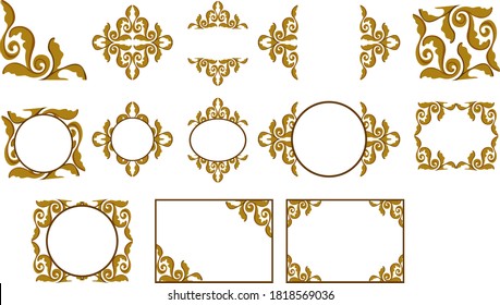 Set of Vector Design of a Brown Leaf Ornament Circle and Box Frame with a Nature Theme