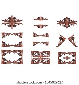 Set of Vector Design of Brown Wood Ornaments