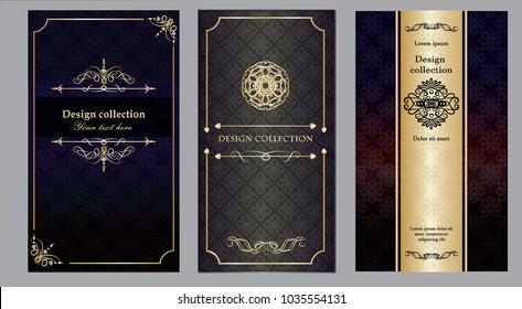 Set of vector design collection,  elements labels icon and gold frames for packaging and design of luxury products 