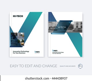 Set of Vector design for Cover Annual Report. Brochure or flyer template in A4 with blue ribbon stripe shape in flat style for technology concept layout for business. Abstract modern poster.