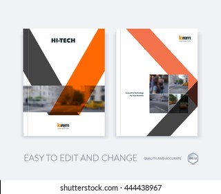 Set of Vector design for Cover Annual Report. Brochure or flyer template in A4 with orange ribbon stripe shape in flat style for technology concept layout for business. Abstract modern poster.