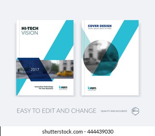 Set of Vector design for Cover Annual Report. Brochure or flyer template in A4 with blue ribbon stripe shape in flat style for technology concept layout for business. Abstract modern poster.