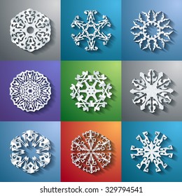 set of vector design elements christmas cardboard snowflakes pattern happy cut white vacation ritual star group snow winter season community abstract holiday background scene pile ceremony modern sign