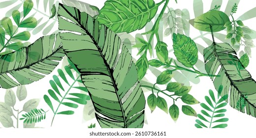 Set of vector design elements from collection of natural, green leaves, tea herbs in realistic style. Decorative beauty elegant illustration for design art