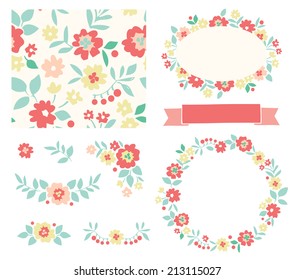 Set of vector design elements. Cute floral collection. Floral pattern